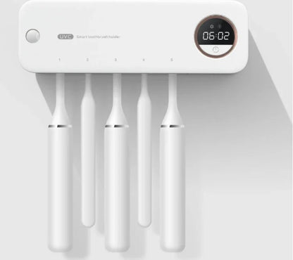 Rechargeable UV Sterilizing Toothbrush Holder with LED Display and Wall-Mounted Design