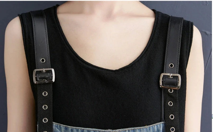 Stylish denim suspenders for women, perfect for plus-size fashion enthusiasts