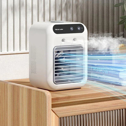 Portable USB-powered air cooler with humidifying function, ideal for home, office, and car use