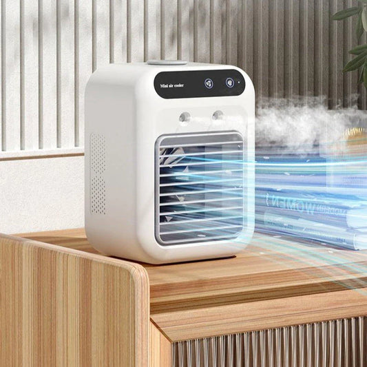 Portable USB-powered air cooler with humidifying function, ideal for home, office, and car use