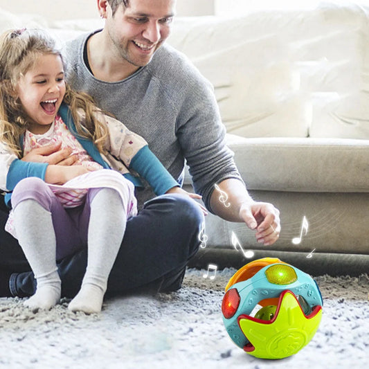 Bright yellow and orange baby rolling ball educational toy