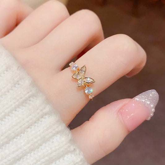 Elegant gold-plated butterfly ring with diamond accents, a sophisticated accessory for the modern UK woman