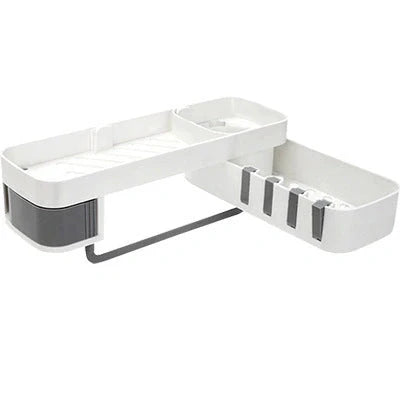 Double-layer wall-mounted corner shelf in black and grey for bathroom and kitchen storage