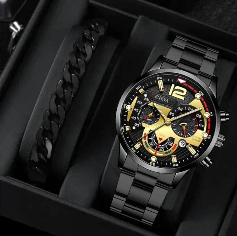 Premium stainless steel men's watch with bracelet in multiple color options