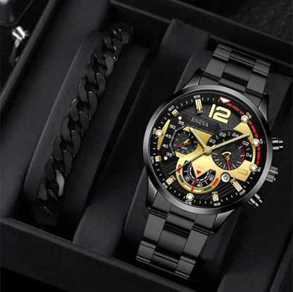 Premium stainless steel men's watch with bracelet in multiple color options