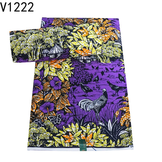 A vibrant, botanical-patterned African wax fabric inspired by Dutch design, suitable for a variety of sewing and crafting projects.