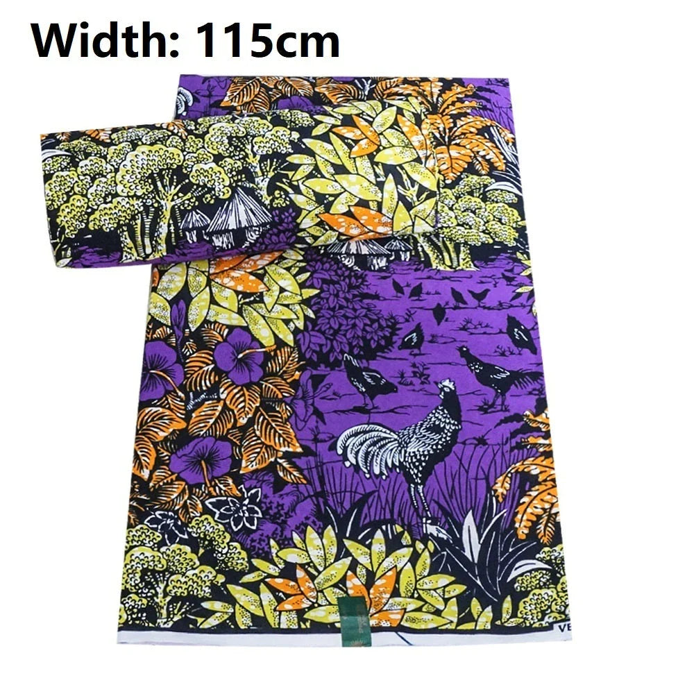 A vibrant, botanical-patterned African wax fabric inspired by Dutch design, suitable for a variety of sewing and crafting projects.