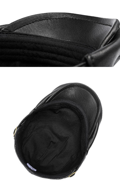 Genuine leather monochrome beret for middle-aged and elderly British men, featuring a sophisticated, adjustable design for premium style and comfort.