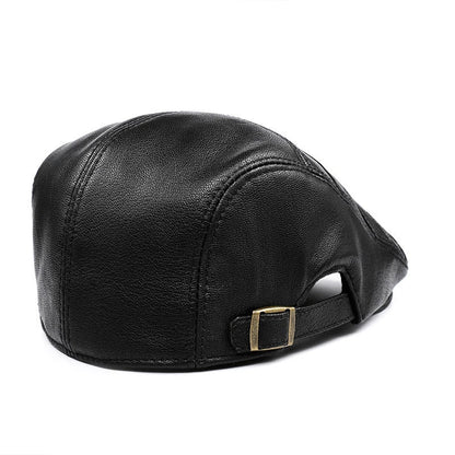 Genuine leather monochrome beret for middle-aged and elderly British men, featuring a sophisticated, adjustable design for premium style and comfort.