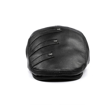 Genuine leather monochrome beret for middle-aged and elderly British men, featuring a sophisticated, adjustable design for premium style and comfort.