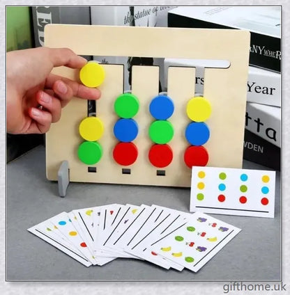 Educational Montessori Toy made of solid wood with a colour and fruit matching maze, designed to develop cognitive skills in children