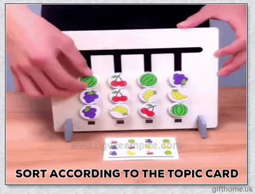Educational Montessori Toy made of solid wood with a colour and fruit matching maze, designed to develop cognitive skills in children