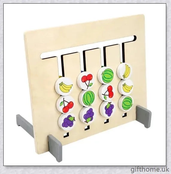 Educational Montessori Toy made of solid wood with a colour and fruit matching maze, designed to develop cognitive skills in children