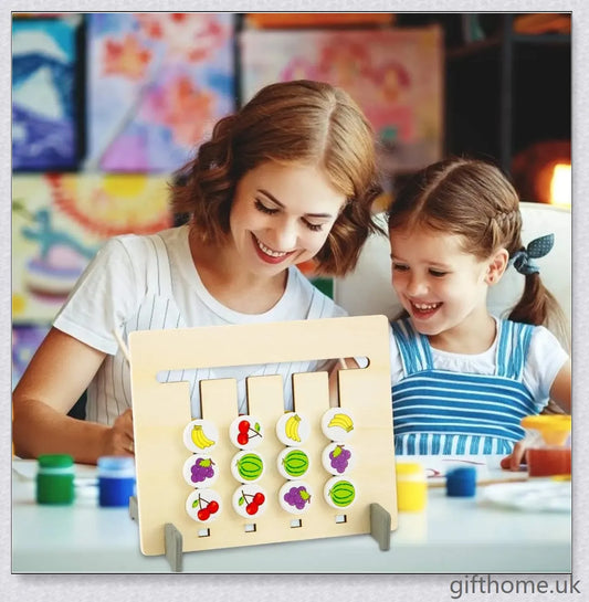 Educational Montessori Toy made of solid wood with a colour and fruit matching maze, designed to develop cognitive skills in children