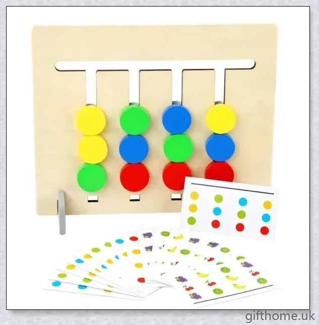 Educational Montessori Toy made of solid wood with a colour and fruit matching maze, designed to develop cognitive skills in children