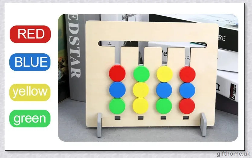 Educational Montessori Toy made of solid wood with a colour and fruit matching maze, designed to develop cognitive skills in children