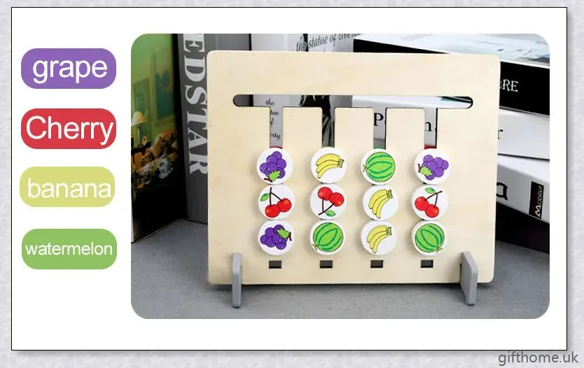 Educational Montessori Toy made of solid wood with a colour and fruit matching maze, designed to develop cognitive skills in children