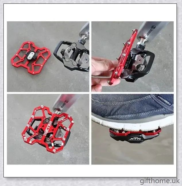 Lightweight and durable clipless to flat pedal adapters made from premium aircraft-grade aluminium, featuring innovative design for easy use and versatile cycling.