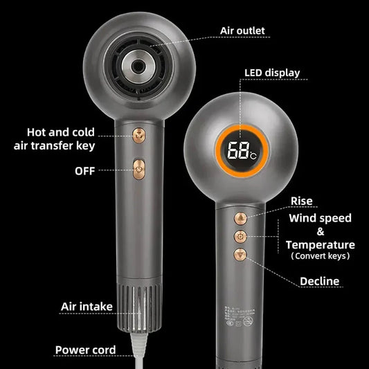 Professional High-Speed Leafless Hair Dryer with Negative Ions for Salon-Quality Hair Styling