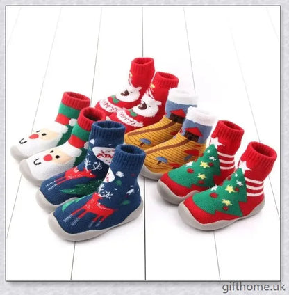 Soft-soled thickened anti-drop Christmas-themed shoes for babies and toddlers