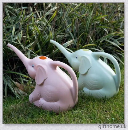 Elephant-shaped watering can in various vibrant colours, perfect for gardening and lawn care