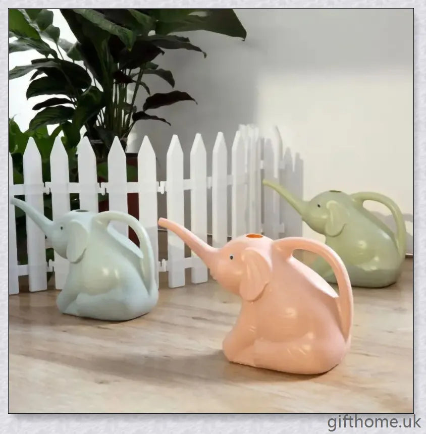 Elephant-shaped watering can in various vibrant colours, perfect for gardening and lawn care