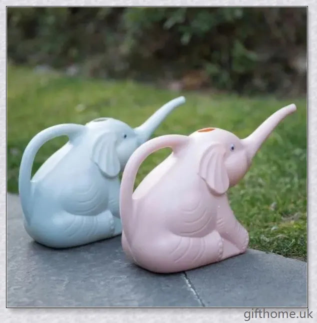 Elephant-shaped watering can in various vibrant colours, perfect for gardening and lawn care
