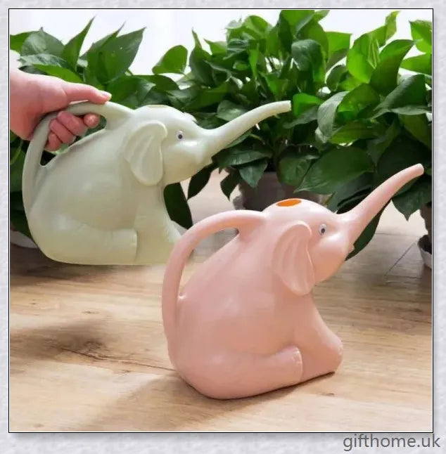 Elephant-shaped watering can in various vibrant colours, perfect for gardening and lawn care