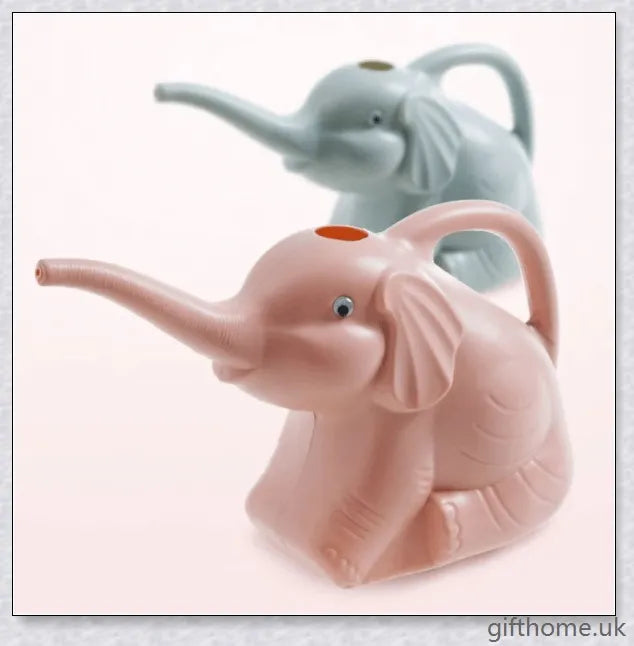 Elephant-shaped watering can in various vibrant colours, perfect for gardening and lawn care