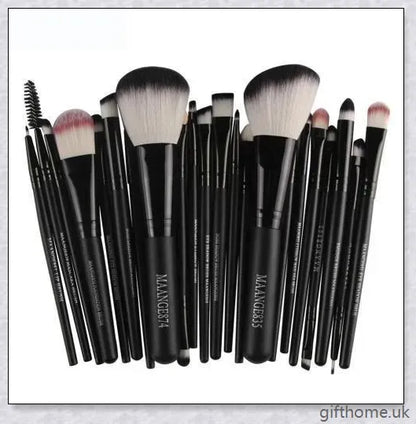 22-piece set of high-quality cosmetic makeup brushes with soft, silky bristles and long, easy-grip handles for flawless application