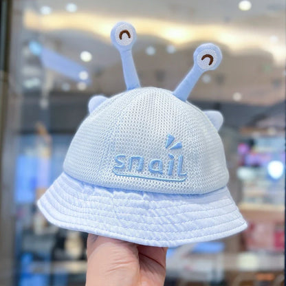 A blue cotton baby bucket hat with a solid colour design to protect your child from harmful UV rays.