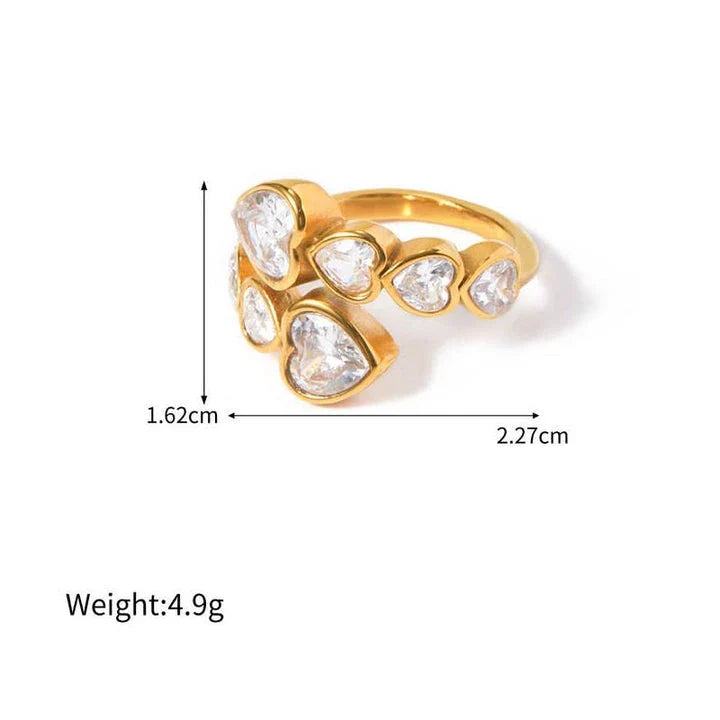 18K gold-plated cubic zirconia heart-shaped interlaced ring with a sparkling centerpiece and intricate detailing