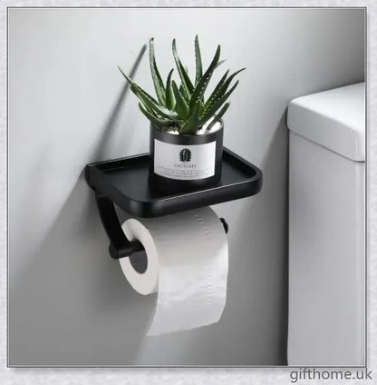 Premium aluminium bathroom toilet paper holder in black with a modern, minimalist design