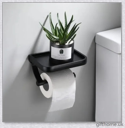 Premium aluminium bathroom toilet paper holder in black with a modern, minimalist design