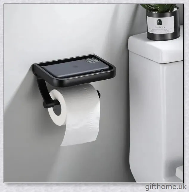 Premium aluminium bathroom toilet paper holder in black with a modern, minimalist design