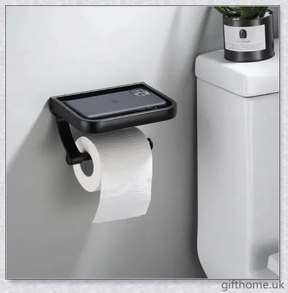 Premium aluminium bathroom toilet paper holder in black with a modern, minimalist design