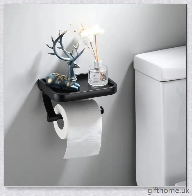 Premium aluminium bathroom toilet paper holder in black with a modern, minimalist design