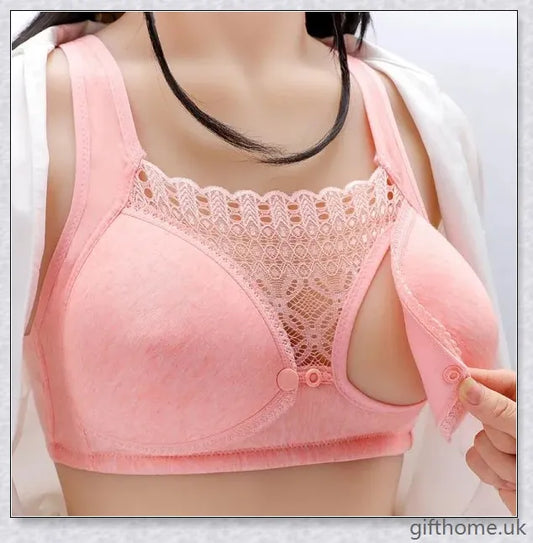 Supportive maternity nursing bra in cotton with adjustable magnetic straps and three-row button closure for nursing mothers