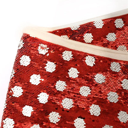 Creative Home Christmas Sequins Tree Skirt with shimmering red and white polka dot sequins