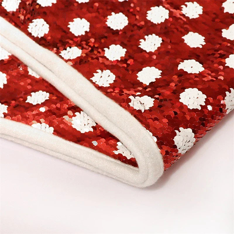 Creative Home Christmas Sequins Tree Skirt with shimmering red and white polka dot sequins