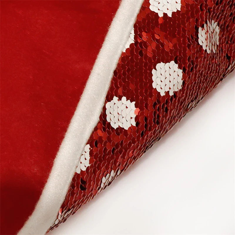 Creative Home Christmas Sequins Tree Skirt with shimmering red and white polka dot sequins