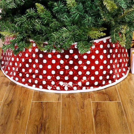 Creative Home Christmas Sequins Tree Skirt with shimmering red and white polka dot sequins