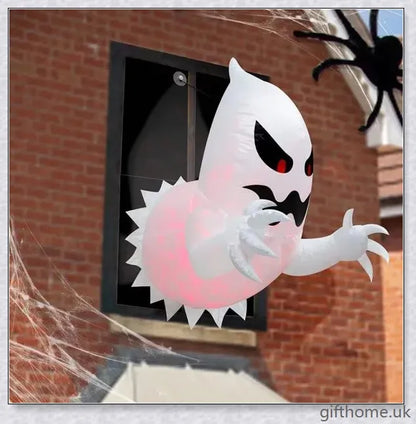 A large, ghostly inflatable decoration with rotating red flame LED lights, creating a spooky and captivating Halloween display.