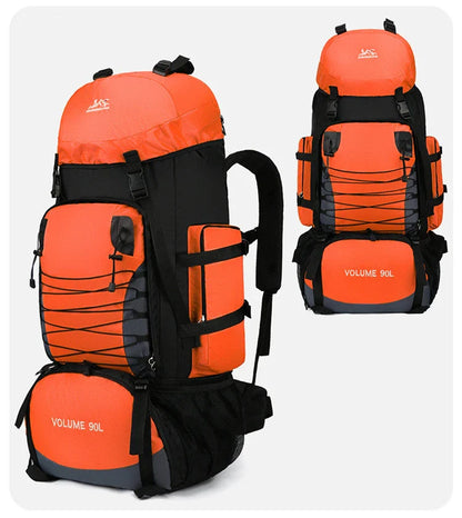 Men's Outdoor Hiking Bag with 90L large capacity, featuring a durable polyester construction and cover-type opening for easy access to your gear.