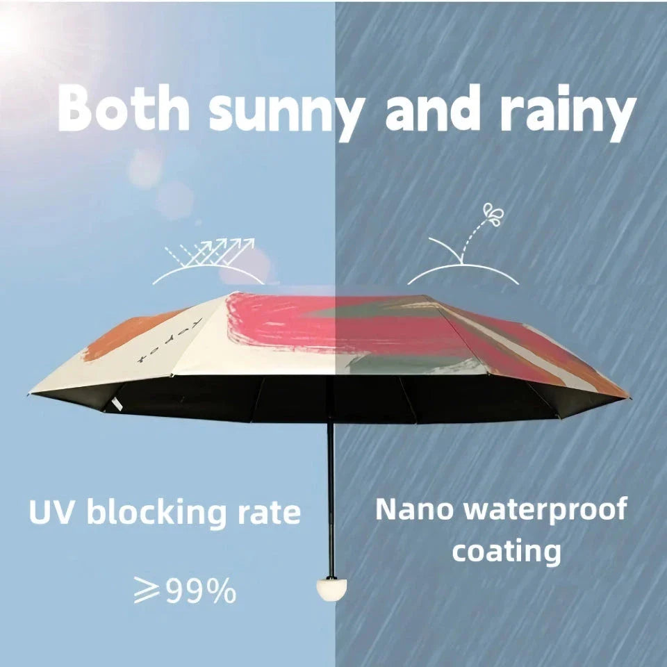 Compact UV protection mini travel umbrella with folding design and vinyl coating for durability and portability