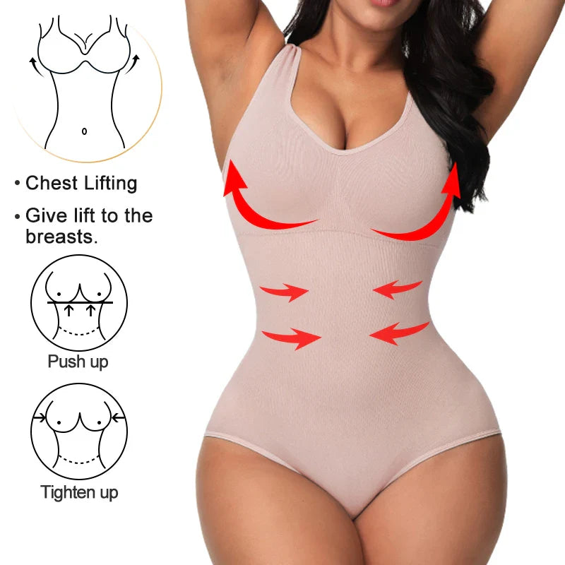 A seamless, one-piece bodysuit with a corset-inspired design to sculpt and flatter the figure.