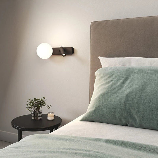 Modern adjustable glass wall lamp with frosted glass shade and aluminium housing