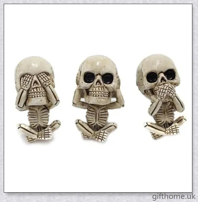 A set of three handcrafted resin skulls with a unique, captivating design that adds an intriguing touch to any space and helps purify the air.