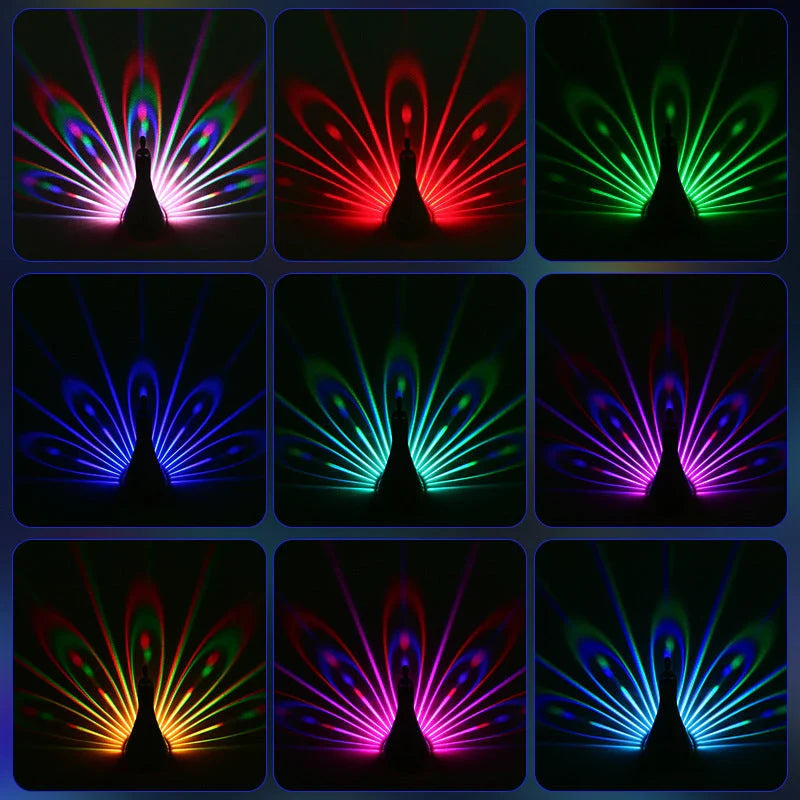 Peacock-inspired ambient lighting fixture with remote control and automatic shut-off timer