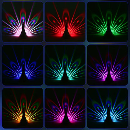 Peacock-inspired ambient lighting fixture with remote control and automatic shut-off timer
